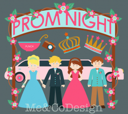 Prom Night Clipart Fun Cute Clipart Girl and Boy Instant