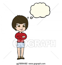 Drawing - Cartoon proud woman with thought bubble. Clipart ...