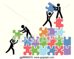 Vector Clipart - Business teams work with jigsaw puzzles ...