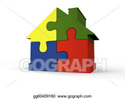 Drawing - Puzzle home. Clipart Drawing gg60409160 - GoGraph