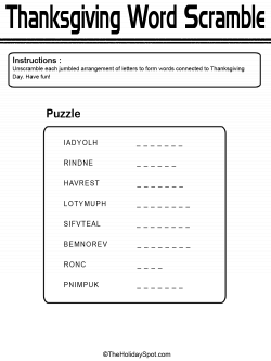 Word Scramble Worksheets with Answers | Thanksgiving Word Scramble ...