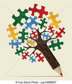 Clipart Vector of Jigsaw strategic concept pencil tree ...