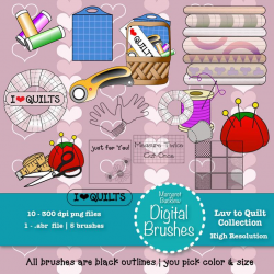 Sewing clip art and PS brushes, 10 colored clip art images, 5 outline  Photoshop brushes, see Luv to Quilt Digital Papers, digital download