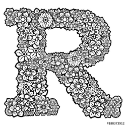Flowers doodle in the letter R. Clipart Serie 18/26
