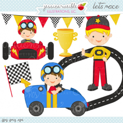 Lets Race Cute Digital Clipart - Commercial Use OK - Race Car Driver ...