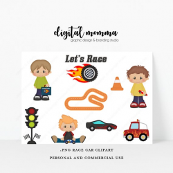 Boys Race Car Clipart, Racr Track Clipart, .PNG Graphics, Personal &  Commercial Use, Instant Download