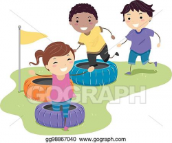 EPS Vector - Stickman kids obstacle tire race illustration ...