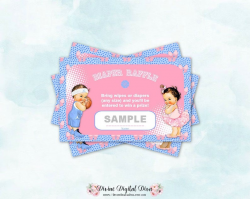 Diaper Raffle Tickets Basketball Ballet | Pink Blue Gender Reveal Twins |  Vintage Light Skin Tone Baby | Digital Instant Download