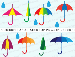 April showers clipart - cheerful umbrella clipart set Rain clipart weather  clipart raindrop colourful baby shower commercial use