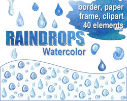 Digital Watercolor raindrops Clipart, Border, Frame, Paper, printable  Digital Scrapbooking, drops Digital Collage, Instant Download, clip 15