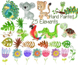 Watercolor animals clipart: 