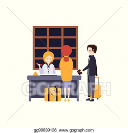 Vector Art - People at the reception desk checking in hotel ...