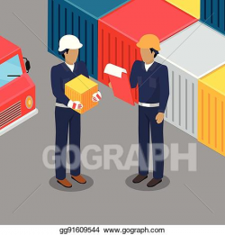 Vector Art - Cargo worker and foreman talking in warehouse ...
