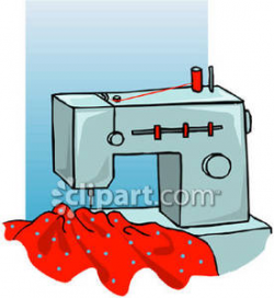 Sewing Machine With Red Fabric - Royalty Free Clipart Picture