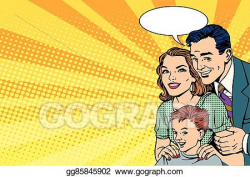 Vector Art - Happy retro family on the poster. Clipart ...