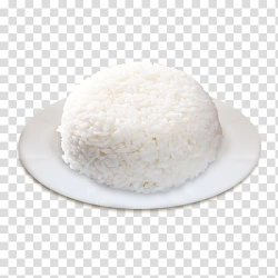 Steamed cup of rice on round white ceramic plate, Cooked ...