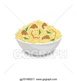 Vector Art - Illustration of hot pilaf with rice, meat and ...