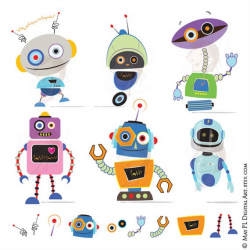 Cute Robots Clipart - make Robot Theme Birthday Party Invitations, great  for Back To School, Lesson Plans, Craft - FREE Commercial Use 10480