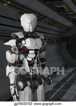Clipart - Futuristic robot in sci fi corridor. Stock ...
