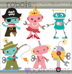 Robots Clipart -Personal and Limited Commercial Use- pirate robot, fishing  robot, girl robot, kid robot clipart