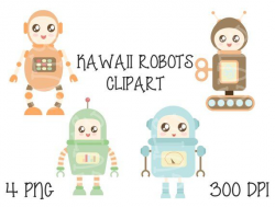 Digital Kawaii Robot Clipart Printable Instant Download PNG ...