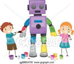 Vector Art - Stickman kids paint robot illustration. EPS ...