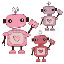Love Bot Cute Digital Clipart, Cute Robot Clip art, Robot Graphics, Cute  Valentine Robot Illustration, #075