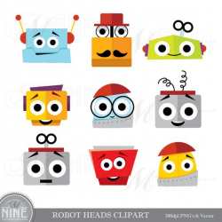 ROBOT HEADS Clip Art / Robot Clipart Downloads / Robot Party ...