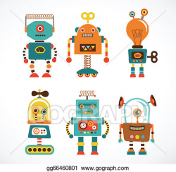 Vector Art - Set of vintage robot icons. EPS clipart ...