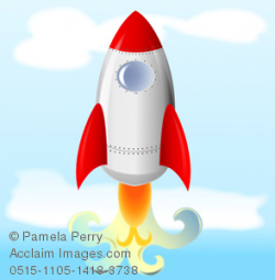 Clip Art Image of a Cartoon Rocketship Launching