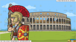 A Roman Centurion Ready For An Attack and The Colosseum Background