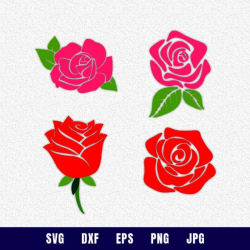 Rose SVG Rose DXF vector, Rose shape, Rose silhouette, Rose Clipart Rose  Files, cutting, DXF, Rose flower silhouette, flowers