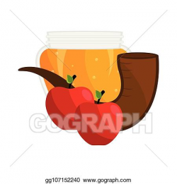 Vector Stock - Honey jar with apples and a shofar. rosh ...