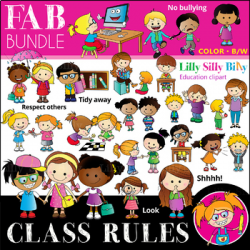 Classroom rules FAB BUNDLE - B/W & Color clipart {Lilly Silly Billy}