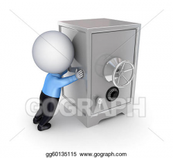 Drawing - 3d small person pushing an iron safe. Clipart ...