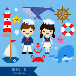 Nautical Kids Clipart / Sailor Boy Clip Art / Sailor Girl Clip