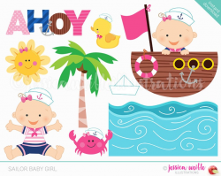 Sailor Baby Girl Cute Digital Clipart, Sailor Clip art, Nautical Graphic,  Baby sailor, nautical baby, cartoon baby, ahoy, anchor, crab, navy