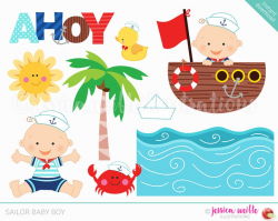 Sailor Baby Boy Cute Digital Clipart, Sailor Clip art, Nautical Graphics,  Baby sailor, nautical baby, cartoon baby, ahoy, anchor, crab, navy