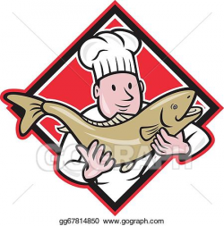 Clip Art Vector - Chef cook handling salmon trout fish ...