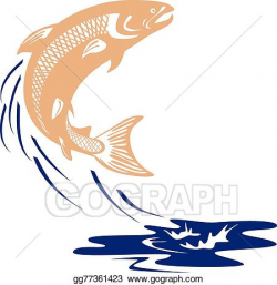 Vector Illustration - Atlantic salmon fish jumping water ...