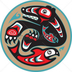 Bear Catching Salmon Native American Style Vector stock ...
