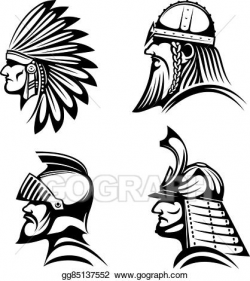 Vector Clipart - Knight, viking, samurai and native indian ...