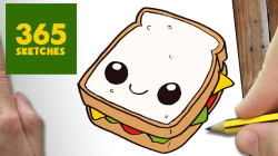 HOW TO DRAW A SANDWICH CUTE, Easy step by step drawing lessons for kids