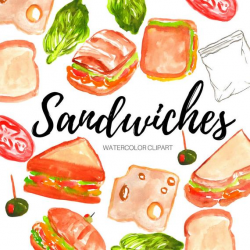 Sandwich clipart - food clipart - watercolor food clipart - watercolor  clipart - deli clipart- Commercial Use
