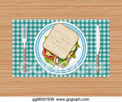 Vector Illustration - Sandwich on plate top view. EPS ...