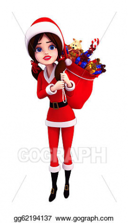 Stock Illustration - Santa girl having gift bag. Clipart ...