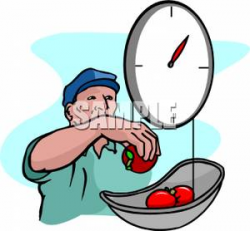 Clip Art Image: A Man Weighing Apples on a Scale