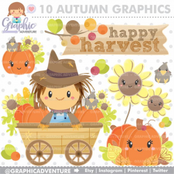 Autumn Clipart, Autumn Graphics, Scarecrow Clipart, COMMERCIAL USE,  Scarecrow Graphics, Harvest Clipart, Pumpkin Clipart, Happy Harvest
