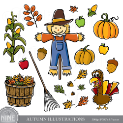 AUTUMN Clip Art | Fall Clipart Downloads | Vector Scarecrow Clipart Turkey  Clipart Pumpkin Clipart | Thanksgiving Clipart Downloads