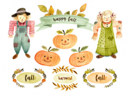 Fall clipart, scarecrow clipart, watercolor fall clipart ...
